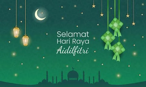 Simple green sparkling starry Eid design for greeting Illustrazione stock