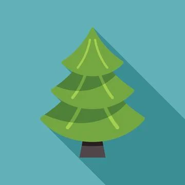 Simple green stylized christmas tree casting long shadow 스톡 일러스트