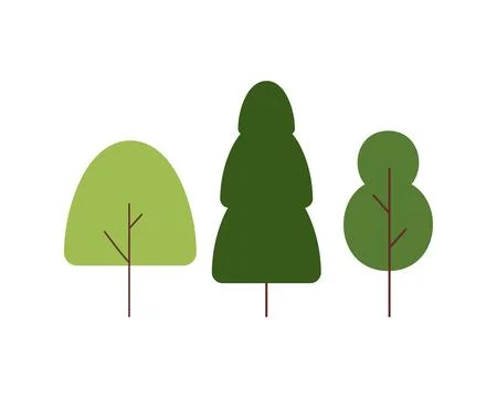 Simple green summer trees with crown of different shapes Stock Illustration