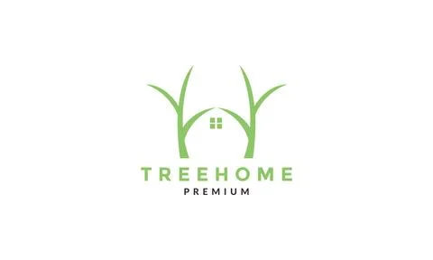 Simple green tree home logo symbol vector icon illustration graphic design Illustrazione stock