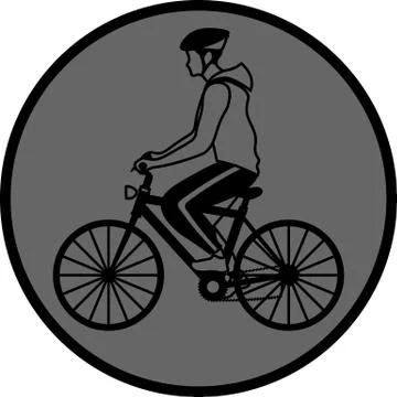 Simple grey icon with man riding a bike Stock Illustration