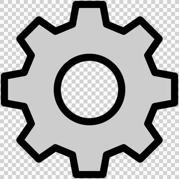 A simple grey line drawing icon of a gear representing settings Stock Illustration