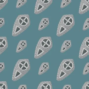 Simple grey shield silhouettes seamless stylized pattern. Knight elements on  Stock Illustration