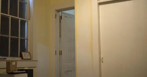 Simple Guest Room Interior with Window, Doorway and Closet Stock Footage 342753349