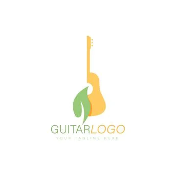 Simple guitar and leaf logo design illustration icon graphic symbol Stock Illustration
