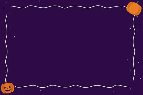 Simple halloween border frame with pumpkins and wavy lines on deep purple n.. Ilustração Stock