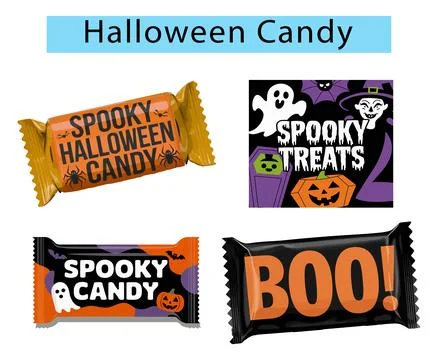 Simple Halloween Candy wrapper with bold colors, Halloween Candy vector art.. Ilustração Stock