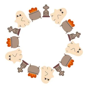 Simple Halloween circle frame. Cute Halloween frame border on white background Stock Illustration