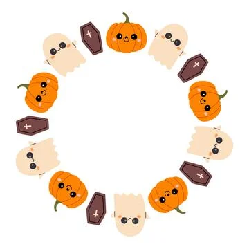 Simple Halloween circle frame. Cute Halloween frame border on white background Stock Illustration