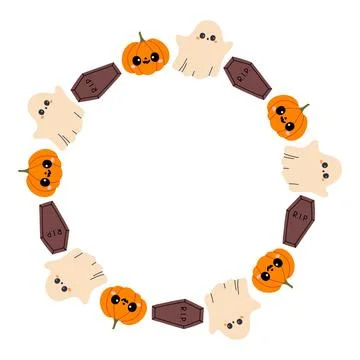 Simple Halloween circle frame. Cute Halloween frame border on white background Stock Illustration