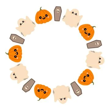 Simple Halloween circle frame. Cute Halloween frame border on white background Stock Illustration