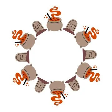 Simple Halloween circle frame. Cute Halloween frame border on white background Stock Illustration