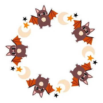 Simple Halloween circle frame. Cute Halloween frame border on white background Stock Illustration