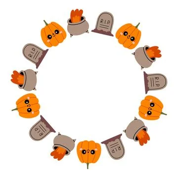 Simple Halloween circle frame. Cute Halloween frame border on white background Stock Illustration