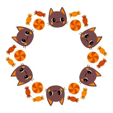 Simple Halloween circle frame. Cute Halloween frame border on white background Stock Illustration