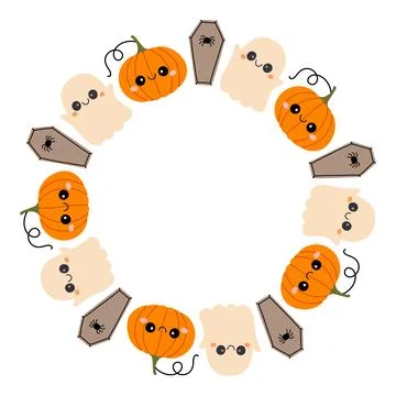 Simple Halloween circle frame. Cute Halloween frame border on white background Stock Illustration