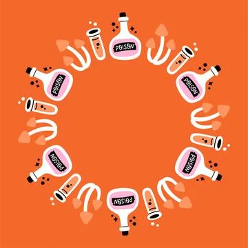 Simple Halloween circle frame. Cute Halloween frame border on orange background Stock Illustration