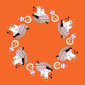 Simple Halloween circle frame. Cute Halloween frame border on orange background Stock Illustration