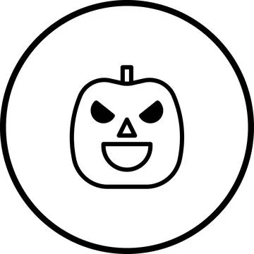 Simple Halloween Pumpkin Icon with Spooky Face in Black and White Round Frame Stock Illustration