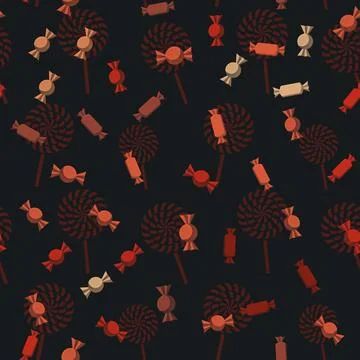 A simple Halloween seamless pattern with candies and lollipops on a black bac Stock Illustration