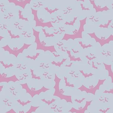 A simple Halloween seamless pattern with pink bats flying on a light blue bac Stock Illustration