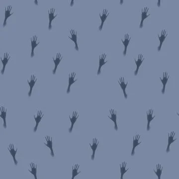 Simple Halloween seamless pattern with scary hands on a steel blue background Stock Illustration