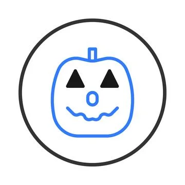 Simple halloween vector pumpkin face in blue outline against white backgrou.. Stock Illustration