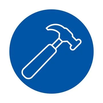 Simple Hammer Icon on Blue Circle Background for Construction Projects Stock Illustration