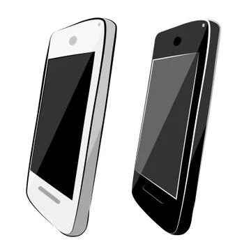 Simple Hand Draw Sketch 2 Flat Color Shining Vector White and Black Smartphon Stock Illustration