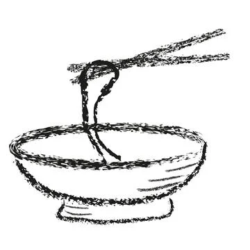 Simple hand draw sketch crayon effect sketch bowl noodle and chopstick Stock Illustration