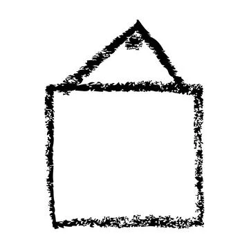 Simple hand draw sketch doodle square hang frame from black crayon, at whit.. Stock Illustration