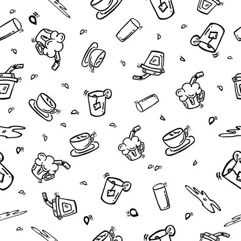 Simple hand draw sketch, hot and cold soft drink at plastic glas and cup Stock Illustration