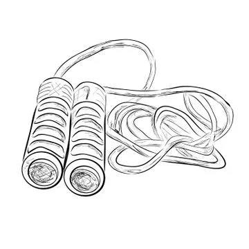 Simple hand draw sketch of jumping rope and dumbbell Stock Illustration