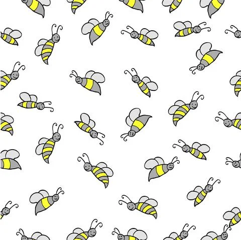 Simple Hand Draw Sketch Seamless bee Pattern for Background, Paper Wrap, Bann 스톡 일러스트