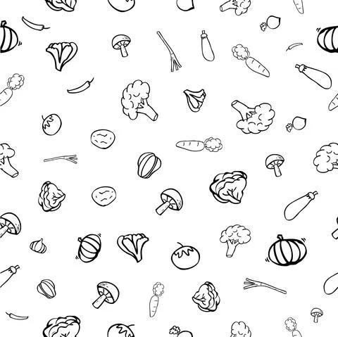 Simple Hand Draw Sketch Seamless Vegetables Pattern for Background, Paper Wra Stock Illustration