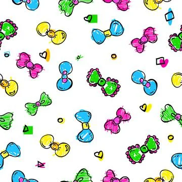 Simple hand draw sketch seamless pattern blue pink brown yellow orange purple Stock Illustration