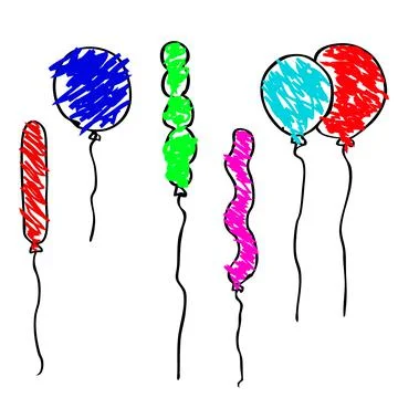 Simple Hand Draw Sketch Set Vector, 4 hand draw Balloon Stock Illustration
