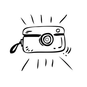 Simple Hand Draw Sketch Sparkling vintage pocket camera, Isolated on White Stock Illustration