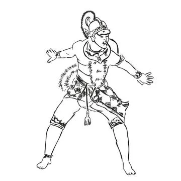 Simple hand draw sketch vector of angry dancing hanoman or anumat, god big wh Stockillustratie