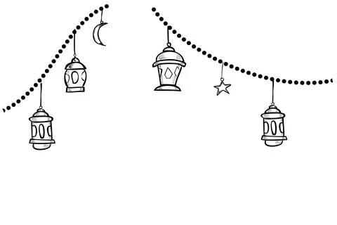 Simple Hand Draw Sketch Vector, Lantern, Star and Moon, Element Design or Tem Ilustração Stock