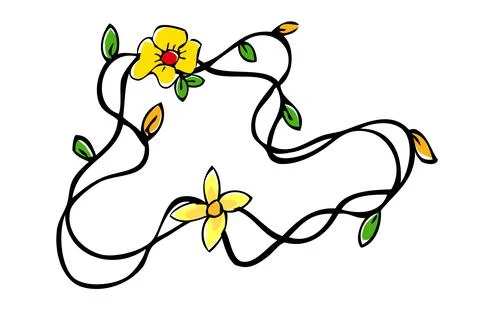 Simple Hand Draw Sketch Vector, abstract shape, branch with leaf and flower,  Stock Illustration