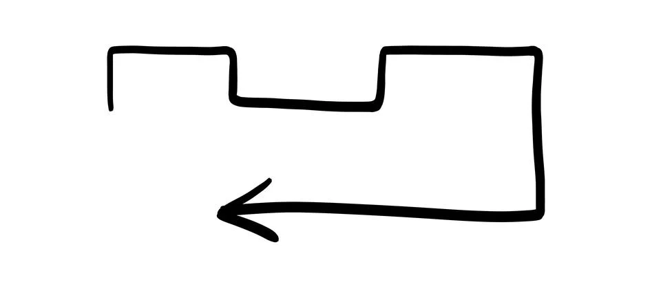 Simple hand-drawn arrow pointing left with a stepped line design on transparent Stock Illustration