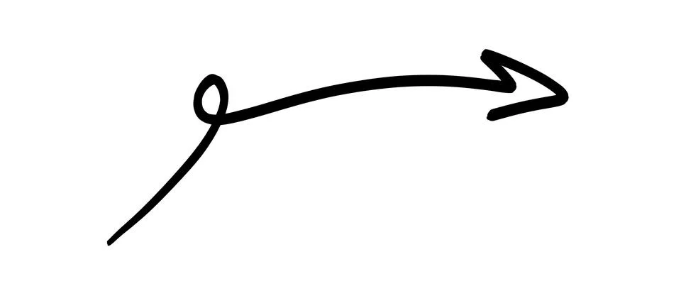 Simple hand-drawn arrow pointing to the right with a curved tail Stockillustratie