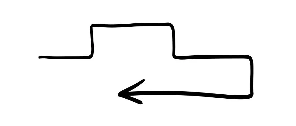 Simple hand-drawn arrow pointing left with a zig-zag path on transparent Stock Illustration