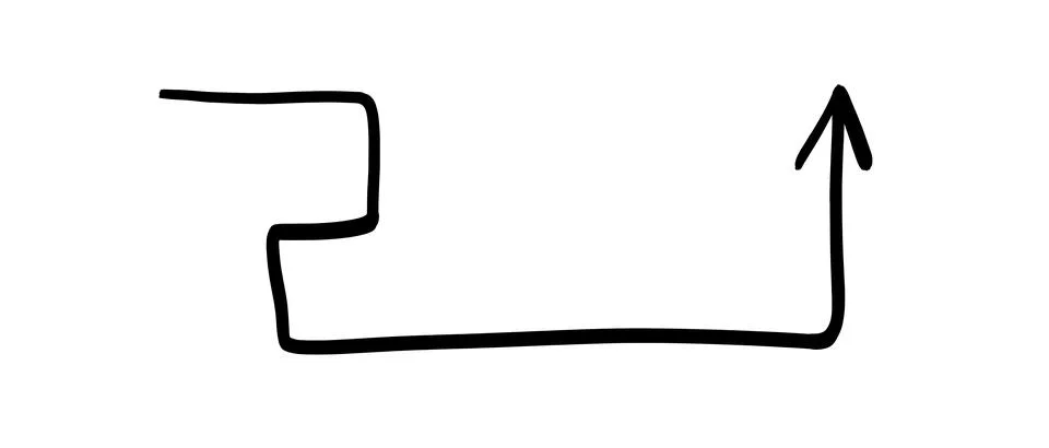 Simple hand-drawn arrow shape indicating direction and progress Stock Illustration