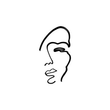 Simple hand drawn black and white trendy line portrait faces art. Color print Stock Illustration