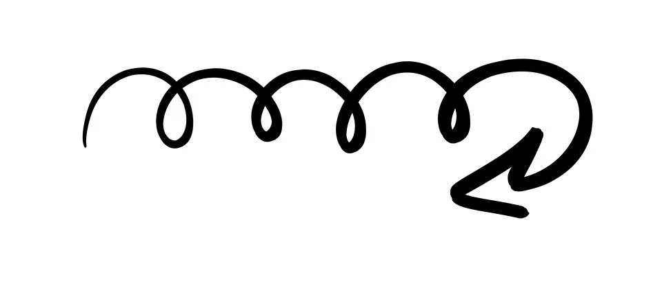 A simple, hand-drawn black arrow with a spiral shape that curves and ends Stock Illustration