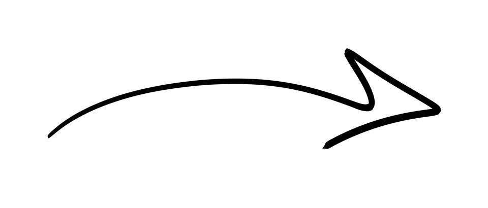 Simple hand-drawn black arrow pointing to the right on transparent Stock Illustration