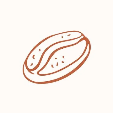 Simple hand drawn brown coffee bean icon isolated on white background. Organic Stock Illustration