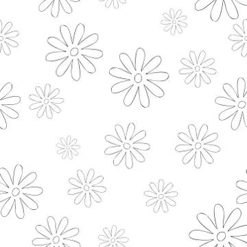Simple hand drawn chamomile seamless pattern. Doodles flowers Stock Illustration